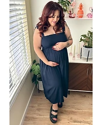 Pinkblush Maternity Beige Smocked Tie Strap Midi Dress