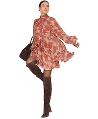 Avec Les Filles Women's Mock Neck Tiered Ruffle Mini Dress