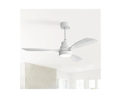 48-inch Modern White Downrod Indoor Walnut Wood 3-Blade Led Ceiling Fan Light with Remote Control Support Six Speed Ajustable