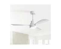48-inch Modern White Downrod Indoor Walnut Wood 3-Blade Led Ceiling Fan Light with Remote Control Support Six Speed Ajustable