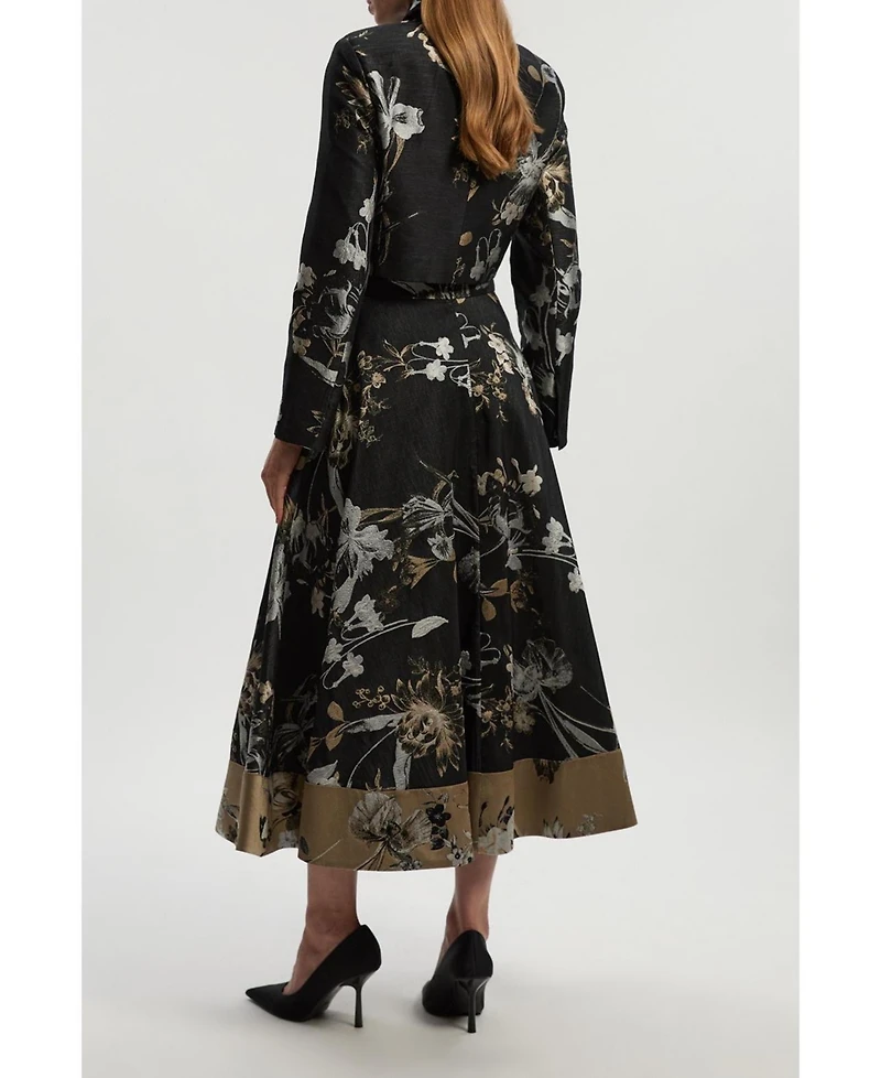 Karen Millen Women's Floral Jacquard Tailored Full Midi Skirt