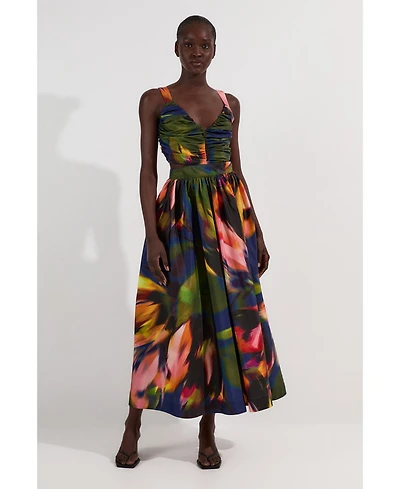 Karen Millen Women's Blurred Floral Taffeta Maxi Dress