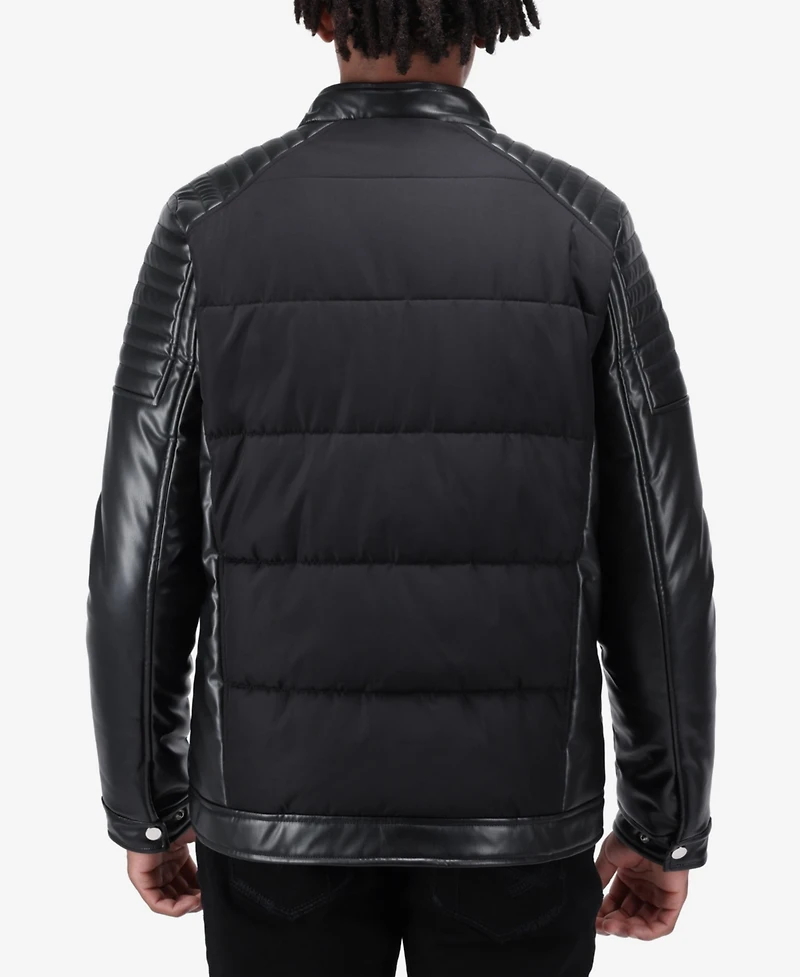 Xray Men's Moto Jacket With Pu sleeves And Faux Shearling Lining