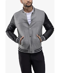 Xray Men's Wool Varsity Bomber Jacket With Pu Sleeves