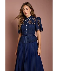 Coast Women's Lace Top Pleat Skirt Jewel Button Dress