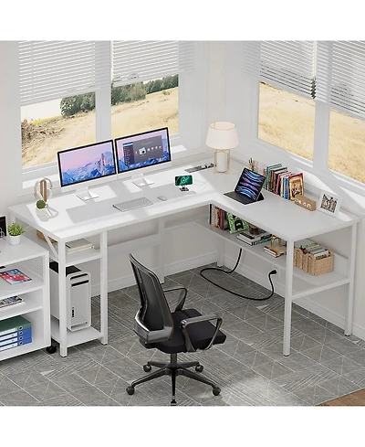 47.2'' L-Shaped Desk with Power Outlet and Shelf, Reversible
