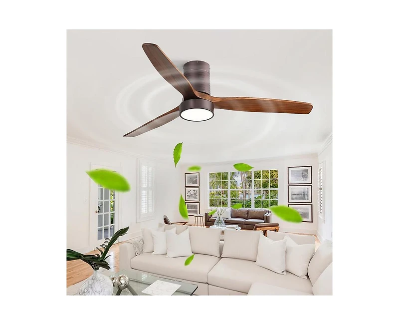 52-inch Modern 3-Blade Flush Mount Fans Supports Remote Control 6-Speed Arbitrary Adjustment and Timing Function