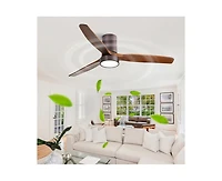 52-inch Modern 3-Blade Flush Mount Fans Supports Remote Control 6-Speed Arbitrary Adjustment and Timing Function