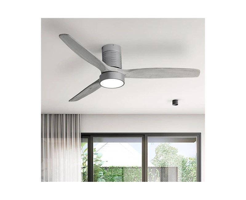 52-inch Modern Silver 3-Blade Flush Mount Fans Supports Remote Control 6-Speed Arbitrary Adjustment and Timing Function