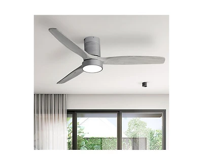 52-inch Modern Silver 3-Blade Flush Mount Fans Supports Remote Control 6-Speed Arbitrary Adjustment and Timing Function
