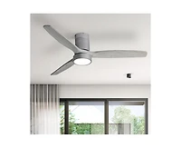 52-inch Modern Silver 3-Blade Flush Mount Fans Supports Remote Control 6-Speed Arbitrary Adjustment and Timing Function