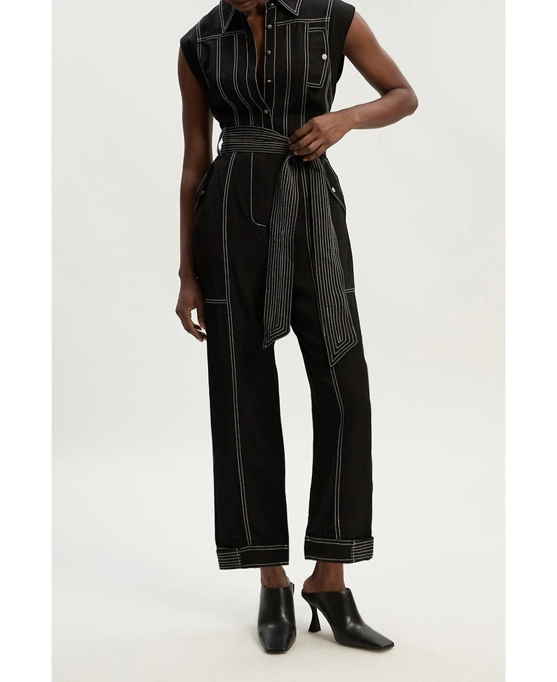 Karen Millen Women's Premium Linen Woven Jumpsuit