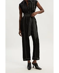 Karen Millen Women's Premium Linen Woven Jumpsuit