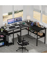 47.2'' L-Shaped Desk with Power Outlet and Shelf, Reversible