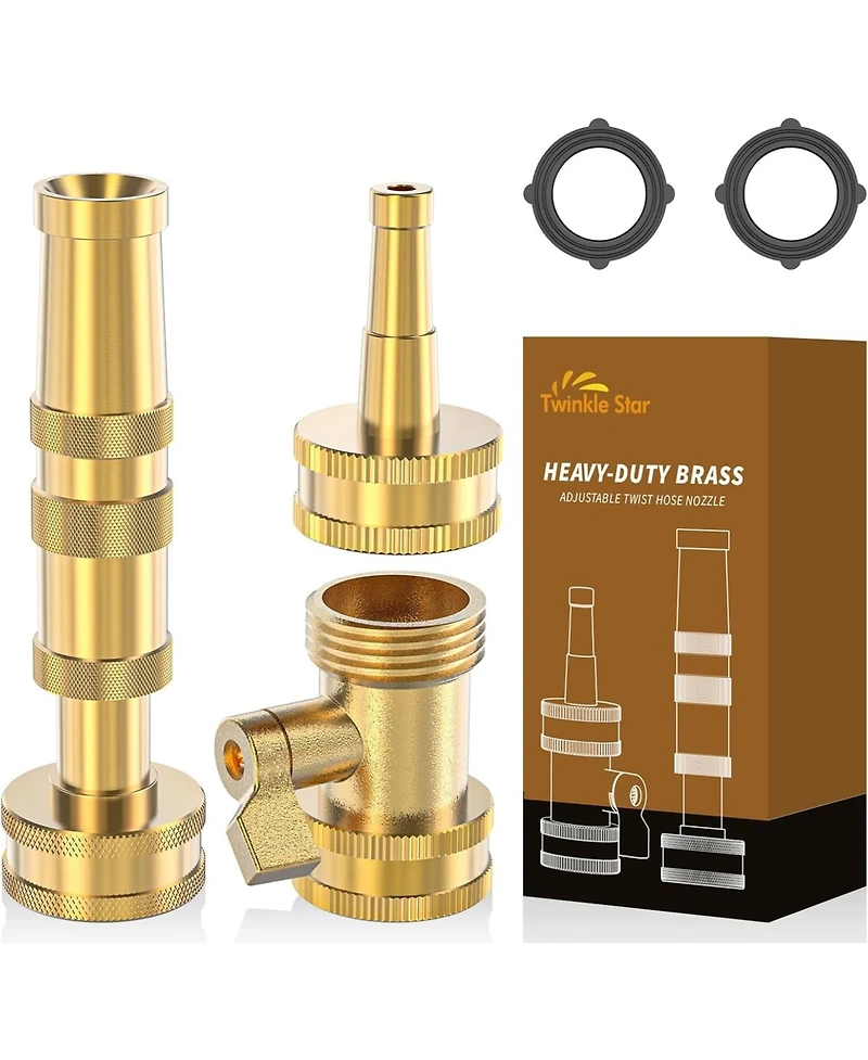 Twinkle Star 3-Pack Heavy Duty Brass Adjustable Twist Hose Nozzle