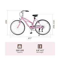 Artudatech Urban Lady Girl's Bicycle Women's Beach Cruiser Bike 26 Inches 7 Speed