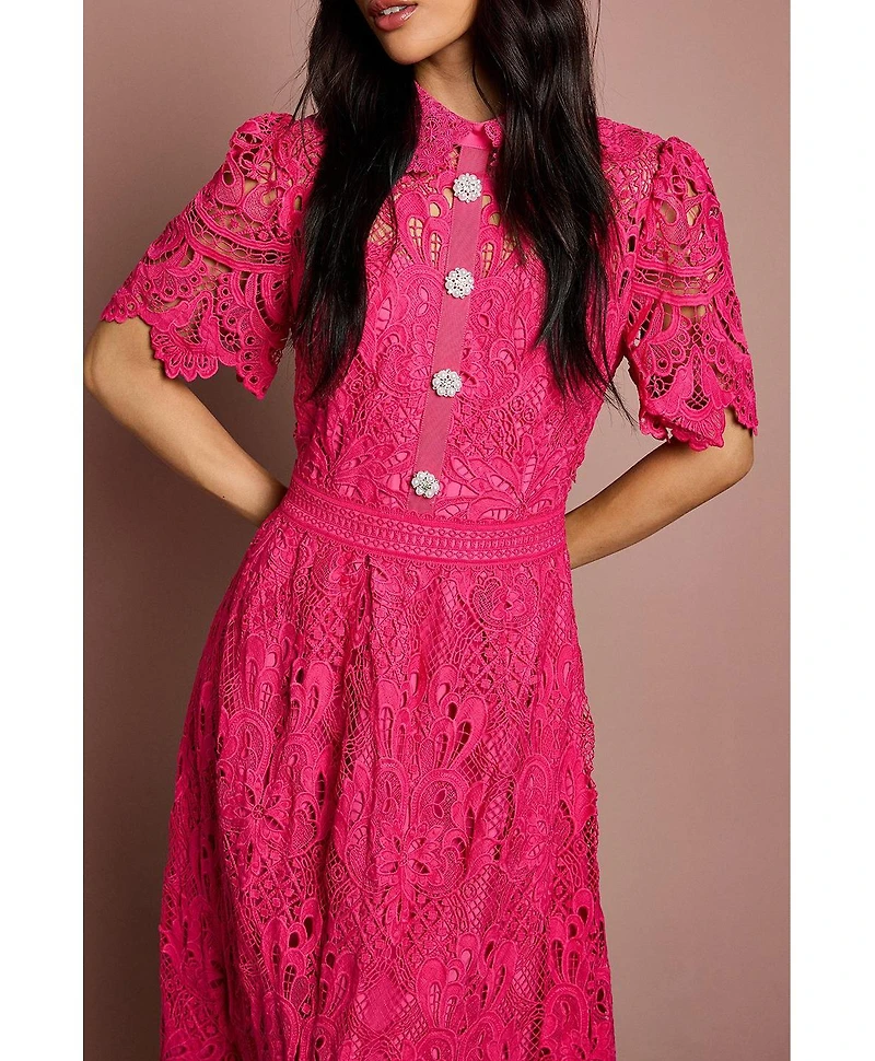 Coast Women's Short Sleeve Collared Lace Midi Dress