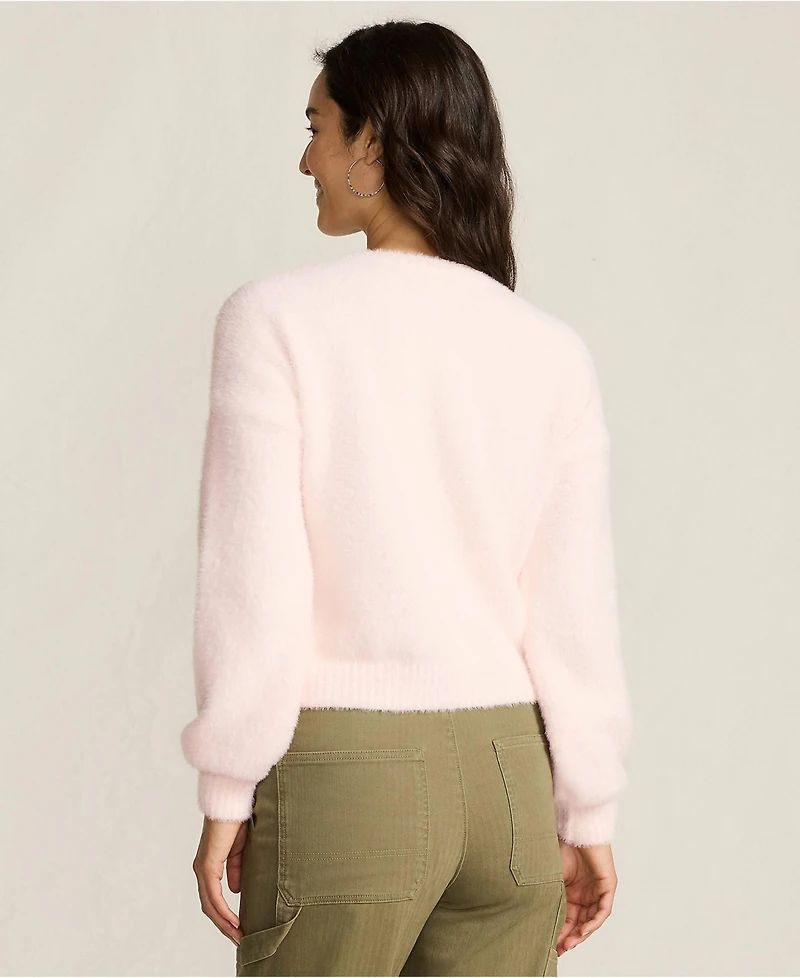 Lands' End Women's Fuzzy Eyelash Cable Cardigan Sweater