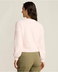 Lands' End Women's Fuzzy Eyelash Cable Cardigan Sweater
