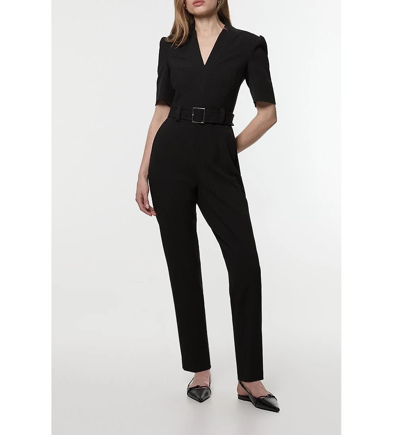 Karen Millen Women's Structured Crepe Forever Belted Jumpsuit