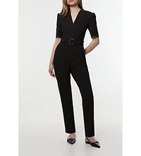 Karen Millen Women's Structured Crepe Forever Belted Jumpsuit