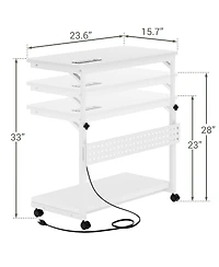 Aheaplus Height Adjustable Computer Tower Stand with Charging Station, Mobile Rolling Cpu Holder with Wheels