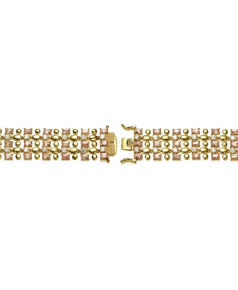 Rachel Glauber Exquisite 14K Gold-Plated Pink & Cubic Zirconia Geometric Mesh Link Bracelet