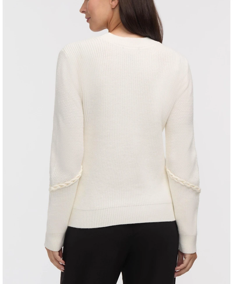 Ellen Tracy Women's Crew Neck Sweater with Braided Details