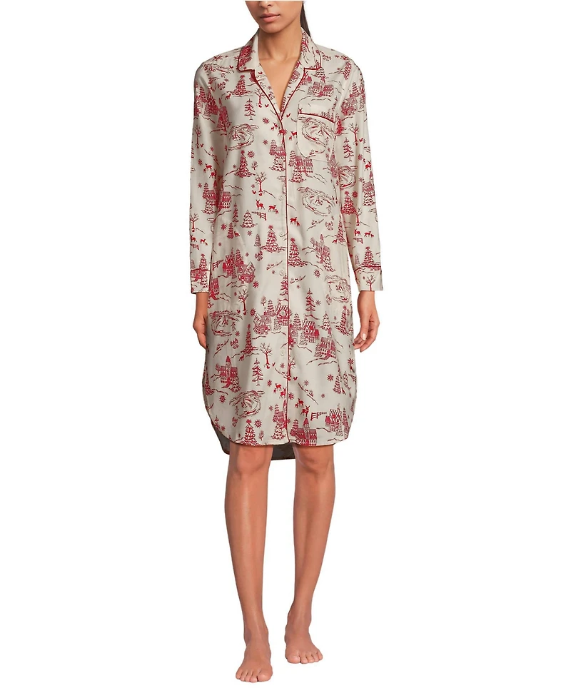 Lands' End Women's Flannel Long Sleeve Sleepshirt Nightgown