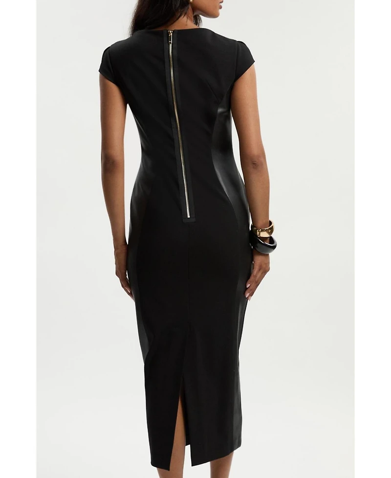 Karen Millen Women's Ponte And Pu Mix Pencil Midi Dress