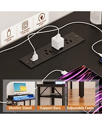 Reversible L Shaped Computer Desk with Power Outlets and Monitor Stand, Sturdy & Easy Assembly