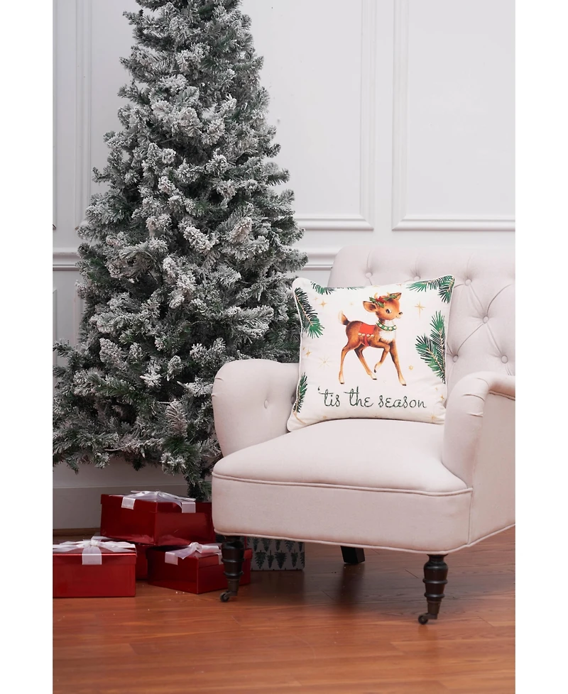 "Tis the Season" Vintage Baby Reindeer Cotton Blend Christmas Accent Throw Pillow 18" x 18"