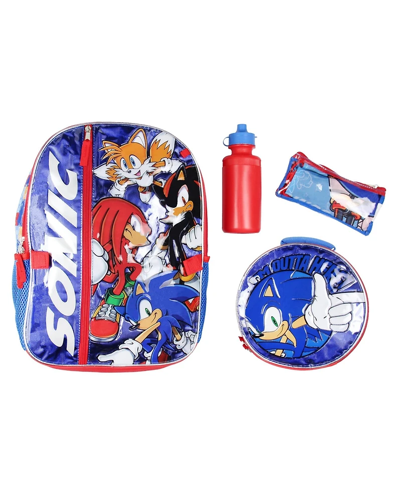 Sonic The Hedgehog Backpack 16" Fast Molded Lunch Box Cinch Bag 5PC Set
