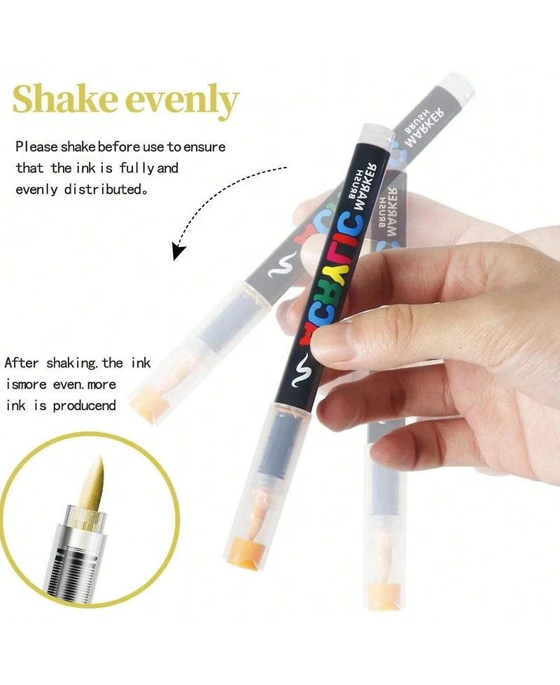 Htutwoo 12 Vivid Colors, Acrylic Paint Markers Brush Tip, with Direct-Liquid Ink System,for Rock Painting, Plastic, Fabric and Creative Crafts