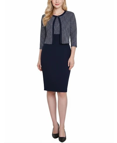 Ny Collection Women's Scoop Neck 3/4 Sleeve Dress