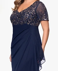 Xscape Plus Applique Short Sleeves Sheath Dress