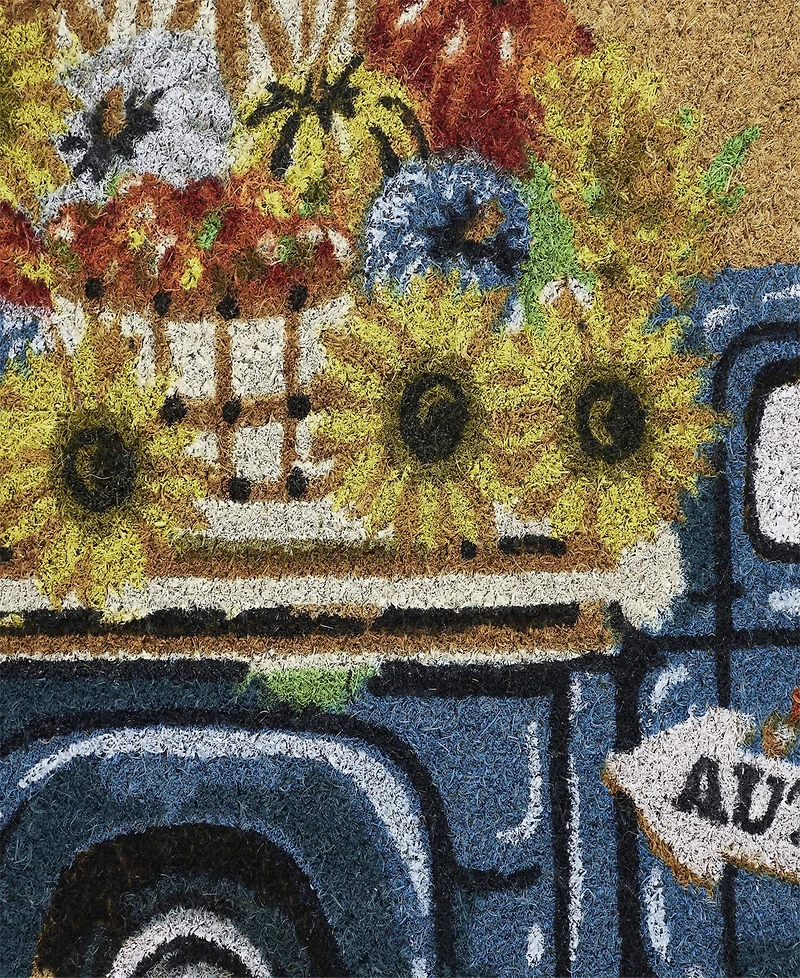 Vcny Home Sunflower Truck Outdoor Coir Doormat, 18" x 30"