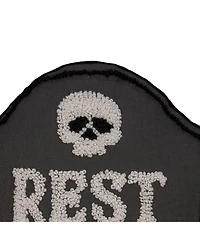 Halloween "Rip" Skeleton Skull Tombstone Shaped Hooked Accent Pillow 18" x 18"