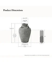 LuxenHome Rustic Antiqued Gray 15-Inch Tall Round Terracotta Urn Vase