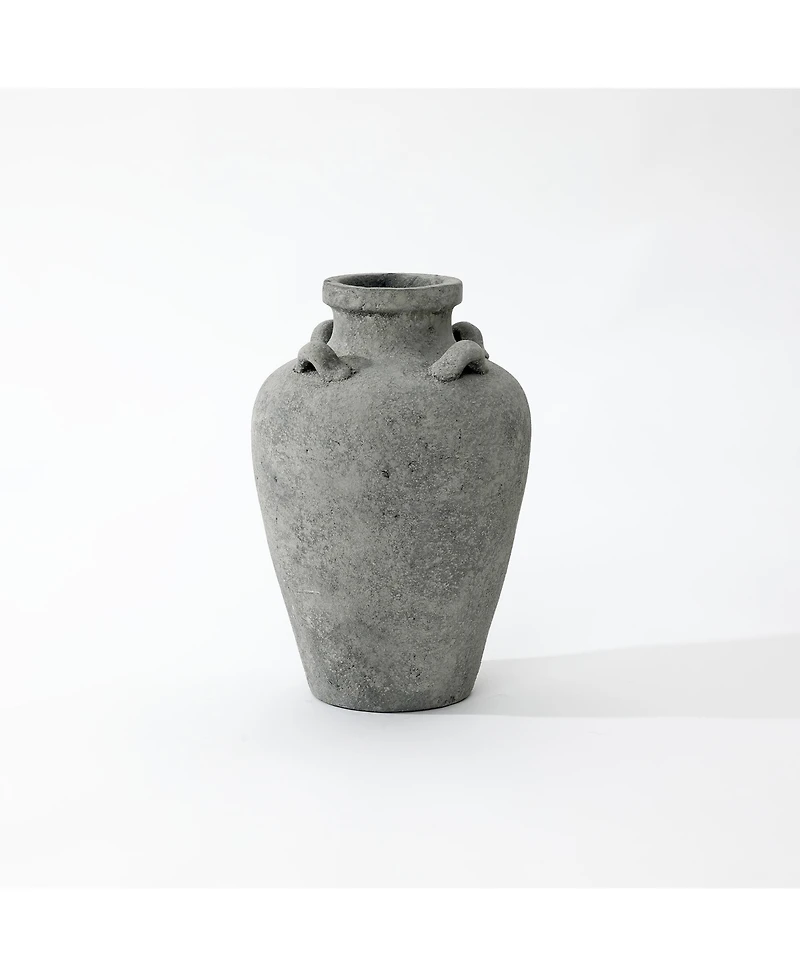 LuxenHome Rustic Antiqued Gray 15-Inch Tall Round Terracotta Urn Vase