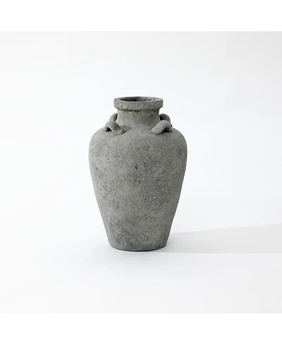 LuxenHome Rustic Antiqued Gray 15-Inch Tall Round Terracotta Urn Vase