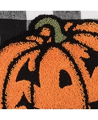 Jack-o-Lantern Pumpkin Check Tufted Halloween Accent Pillow, 12" x 12"