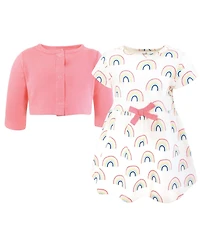 Touched by Nature Baby Girls Comfy Natural Cotton Dress & Cardigan Set