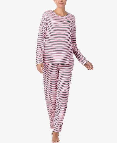 Ellen Tracy Women's Printed Round Neck Top and Pants Pajama Set