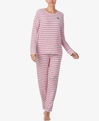 Ellen Tracy Women's Printed Round Neck Top and Pants Pajama Set