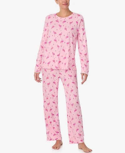 Ellen Tracy Women's Printed Round Neck Top and Pants Pajama Set