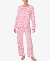 Ellen Tracy Women's Printed Round Neck Top and Pants Pajama Set