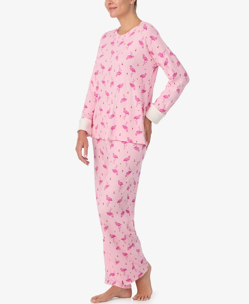 Ellen Tracy Women's Printed Round Neck Top and Pants Pajama Set