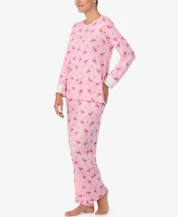 Ellen Tracy Women's Printed Round Neck Top and Pants Pajama Set