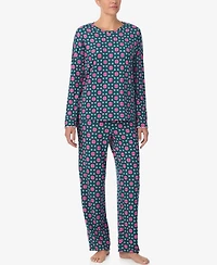 Ellen Tracy Women's Printed Round Neck Top and Pants Pajama Set